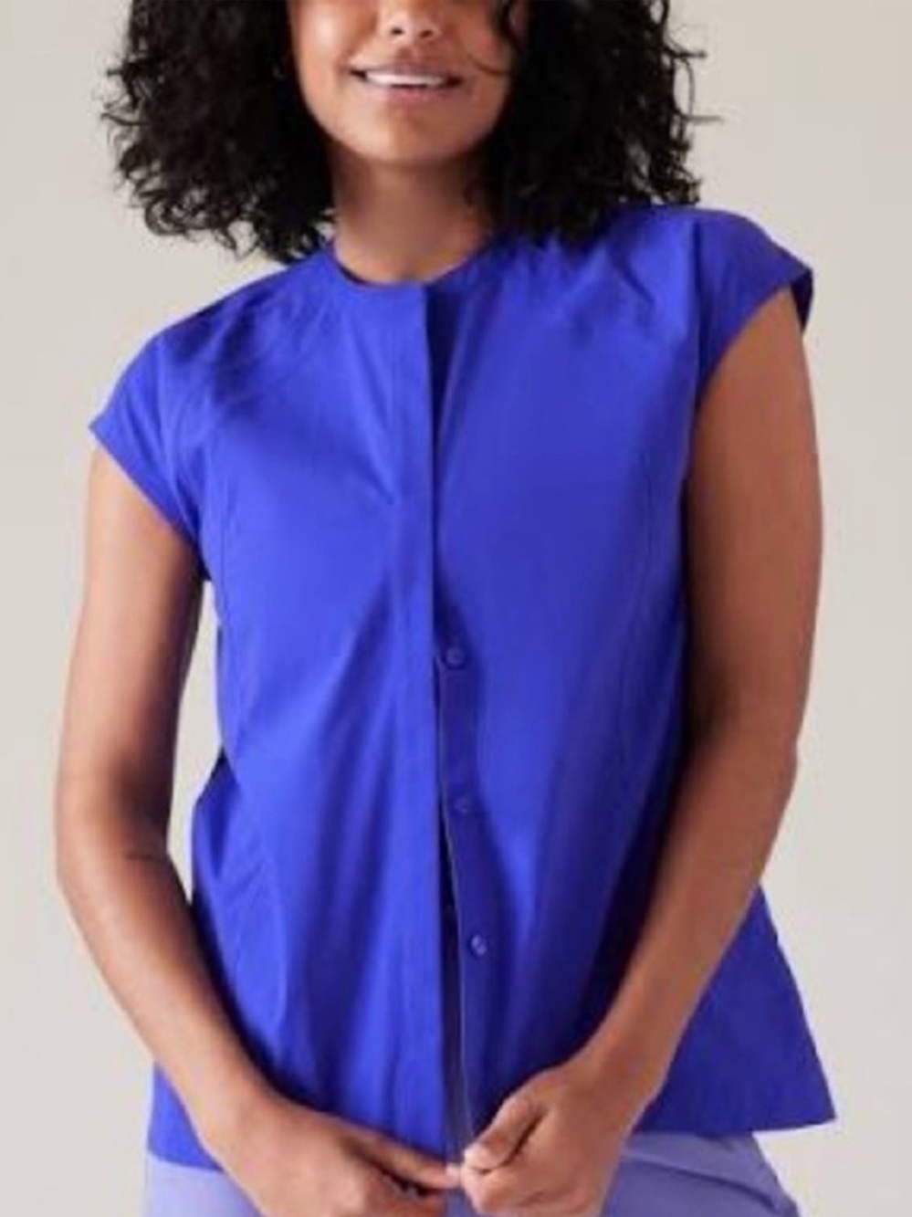 NWT Athleta Performance Poplin Popover Lazurite Blue Blouse Oversized Small